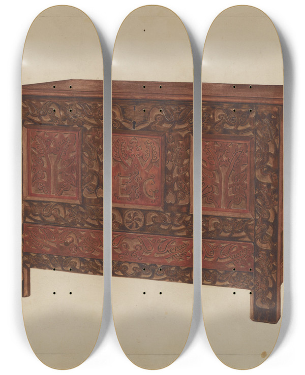 Triptych art skateboard deck of Francis Borelli Chest by Francis Borelli