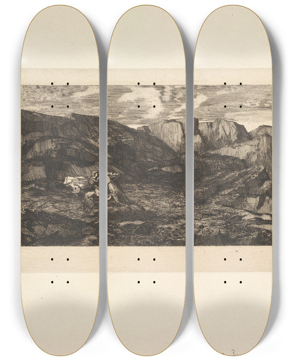 Triptych art skateboard deck of Odilon Redon Fear by Odilon Redon (1840-1916)