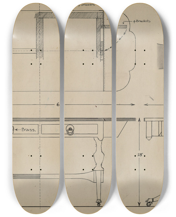 Triptych art skateboard deck of Isidore Sovensky Sofa Table by Isidore Sovensky