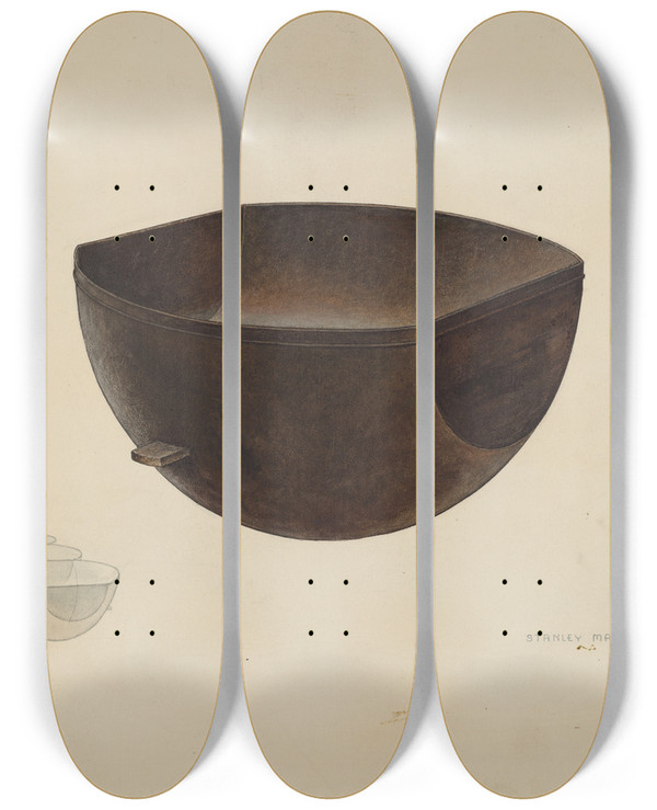 Triptych art skateboard deck of Stanley Mazur Soup Kettle by Stanley Mazur