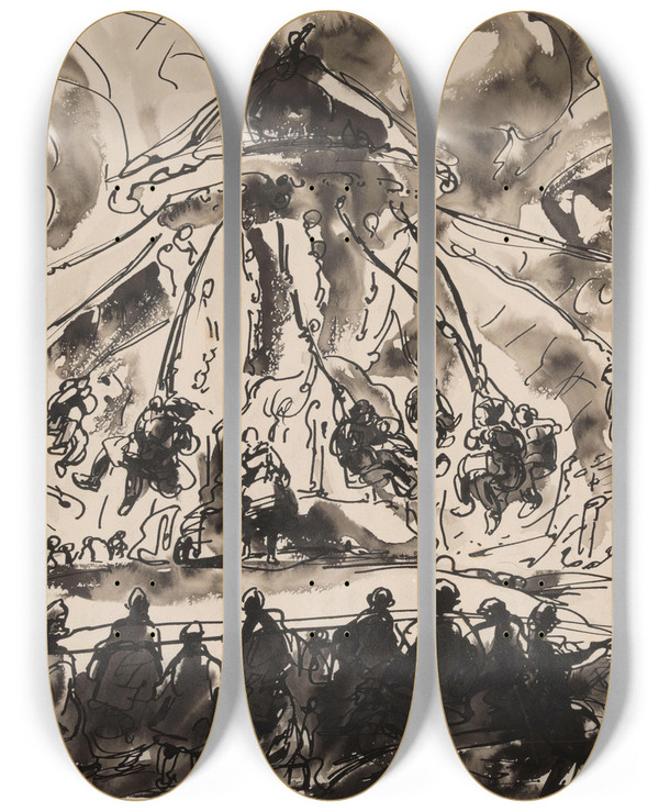 Triptych art skateboard deck of Alfred Ost Carousel by Alfred Ost (1884-1945)