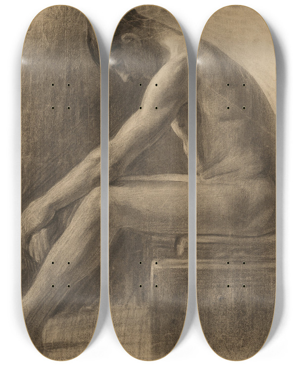Triptych art skateboard deck of Emil Alexayolexk Study Of A Seated Man_1 by Emil Alexay-Olexk