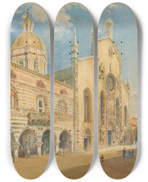 Triptych art skateboard deck of Rudolf Von Alt Dom Zu Como by Rudolf Von Alt (1812-1905)