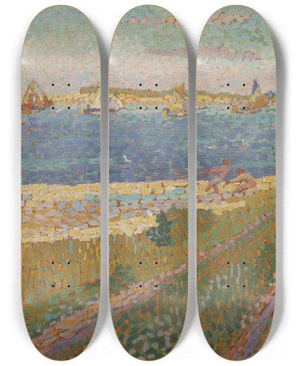 Triptych art skateboard deck of Jan Toorop The Schelde Near Veere by Jan Toorop (1858-1928)