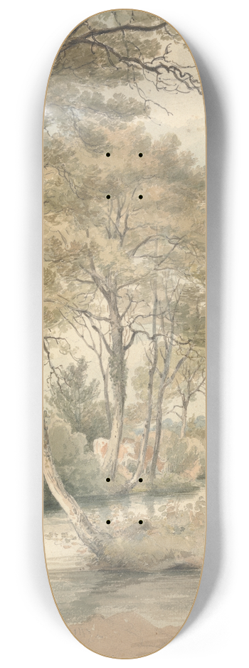 Henry Edridge - Stream with Trees and Cattle near Bromley Hill, Kent 8.25 inch art skate deck