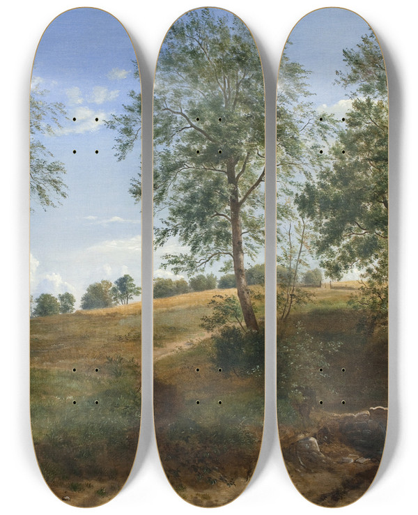 Triptych art skateboard deck of Dankvart Dreyer The Caroline Spring At Nsby On Funen by Dankvart Dreyer (1816-1852)