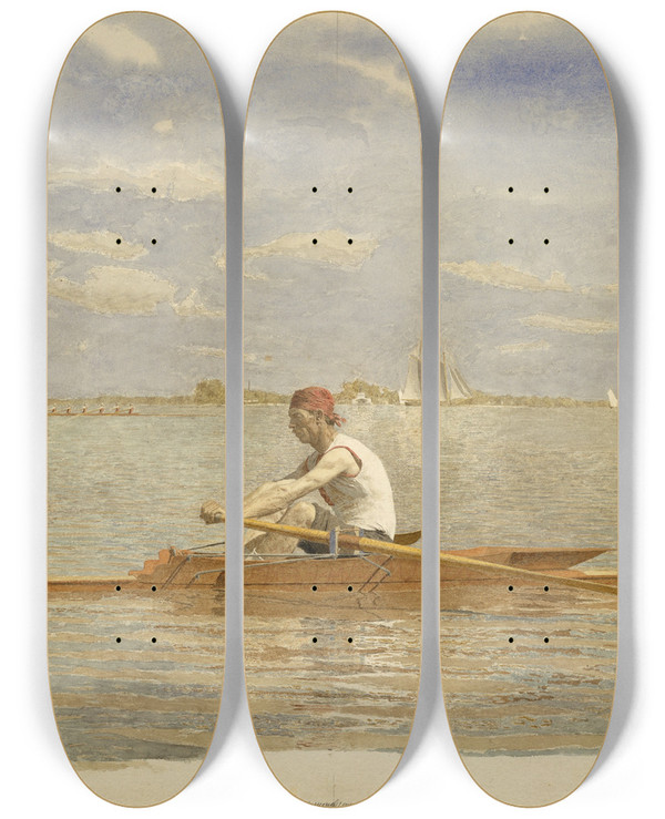 Triptych art skateboard deck of Thomas Eakins John Biglin In A Single Scull by Thomas Eakins (1844-1916)