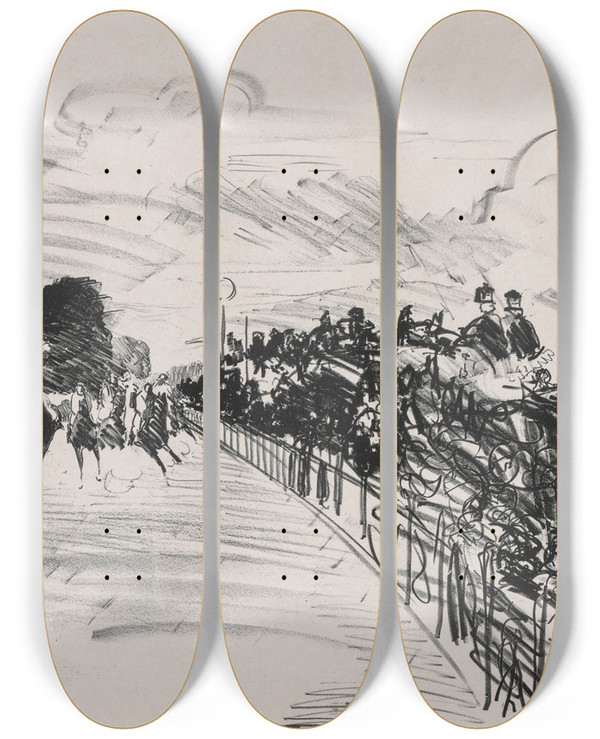 Triptych art skateboard deck of Douard Manet The Races by douard Manet (1832-1883)