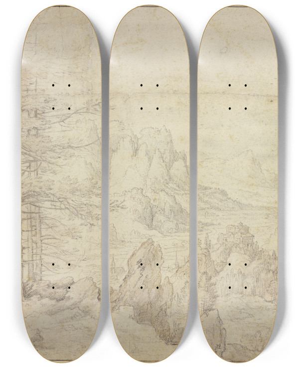 Triptych art skateboard deck of Roelant Savery River Valley by Roelant Savery (1576-1639)