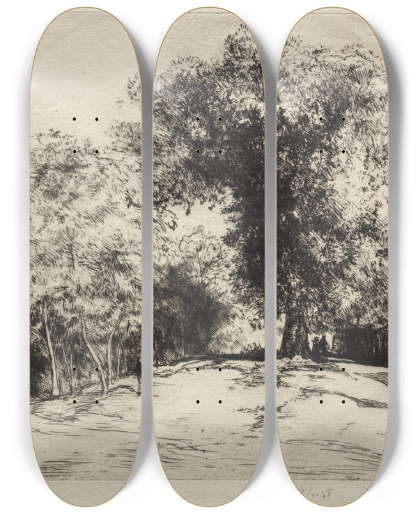 Triptych art skateboard deck of Gustave Leheutre Le Chemin De Ronde by Gustave Leheutre