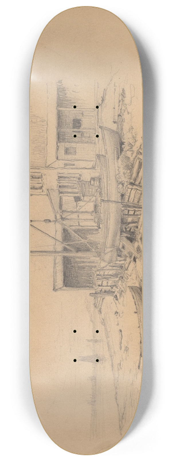 Henry Farrer - Fishing Boats and Shack 8.25 inch art skate deck