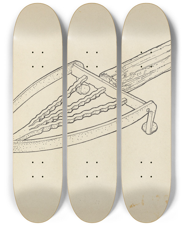 Triptych art skateboard deck of Bernard Westmacott Flatiron Holder_1 by Bernard Westmacott