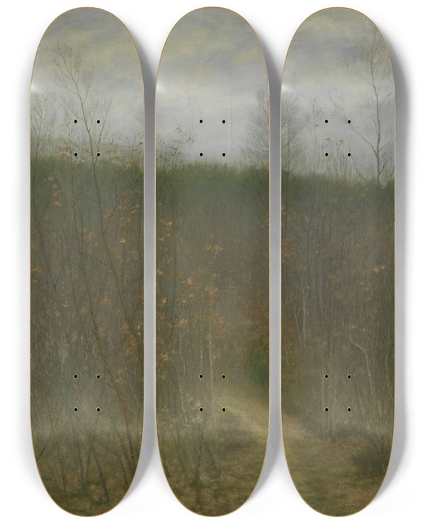 Triptych art skateboard deck of Albijn Van Den Abeele Coppice At Sintmartenslatem by Albijn Van den Abeele