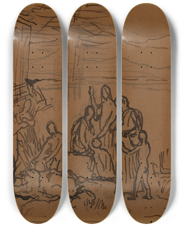 Triptych art skateboard deck of Pierre Puvis De Chavannes Etude De Composition by Pierre Puvis De Chavannes (1824-1898)