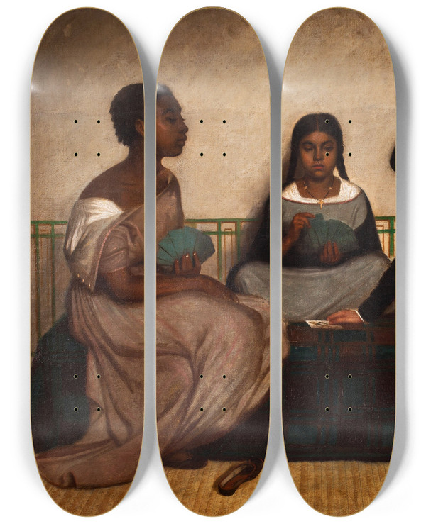 Triptych art skateboard deck of Francisco Laso The Three Races Or Equality Before The Law by Francisco Laso (1823-1869)