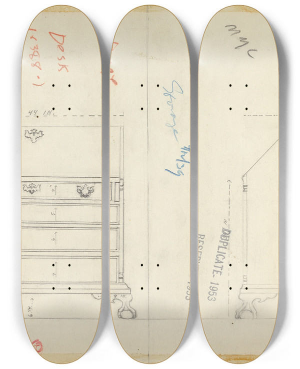 Triptych art skateboard deck of Aaron Dermansky American Desk_2 by Aaron Dermansky