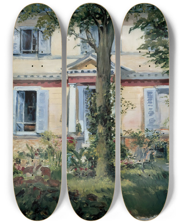Triptych art skateboard deck of Douard Manet The House At Rueil by douard Manet (1832-1883)