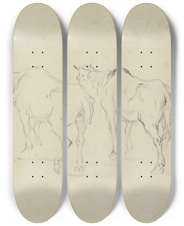 Triptych art skateboard deck of Pieter Van Bloemen Three Old Horses by Pieter Van Bloemen (1657-1720)