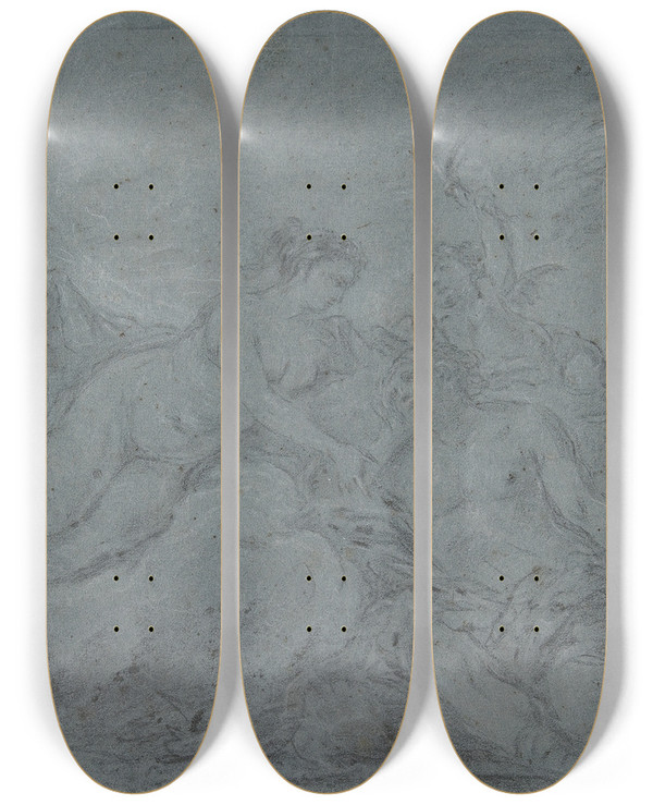 Triptych art skateboard deck of Januarius Zick Diana And Endymion by Januarius Zick (1730-1797)