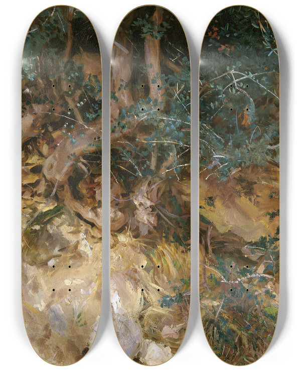 Triptych art skateboard deck of John Singer Sargent Valdemosamajorca Thistles And Herbage On A Hillside by John Singer Sargent (1856-1925)