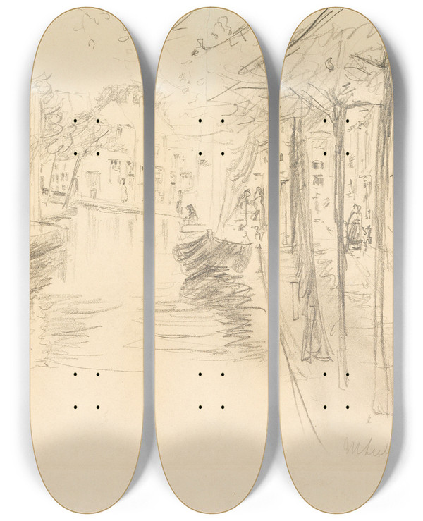 Triptych art skateboard deck of Max Liebermann Haarlem by Max Liebermann (1847-1935)