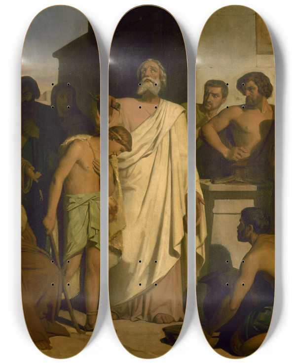 Triptych art skateboard deck of Flixjoseph Barrias The Anointing Of David By Samuel by Felix Joseph Barrias (1822-1907)