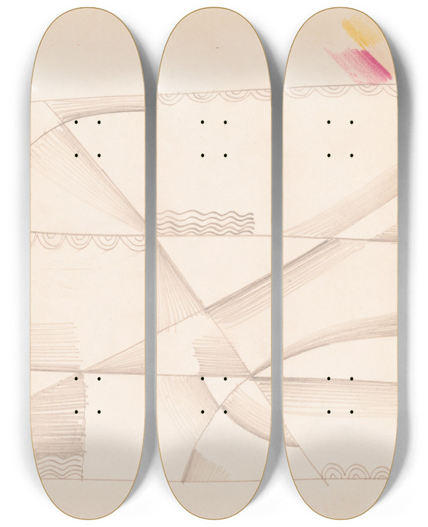 Triptych art skateboard deck of Winold Reiss Interior Designs For Screens And Ceilings Drawing Of Plans Elevation And Details_1 by Winold Reiss (1886-1953)