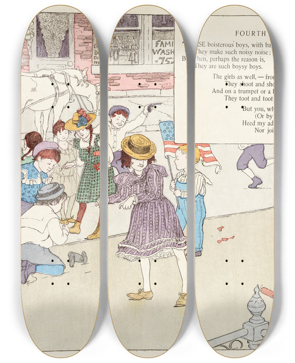 Triptych art skateboard deck of Ethel Mars Fourth Of July by Ethel Mars (1876-1959)
