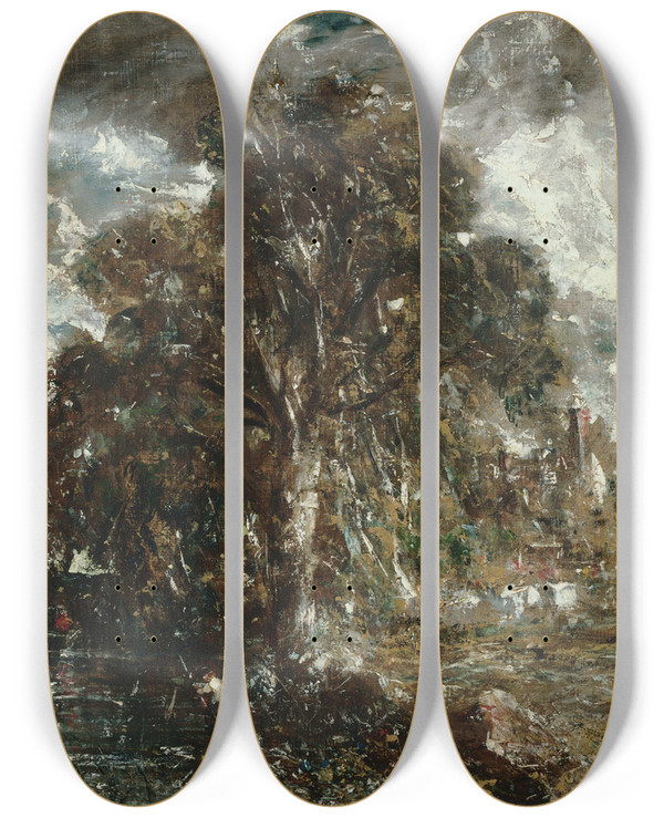Triptych art skateboard deck of John Constable On The River Stour by John Constable (1776-1837)