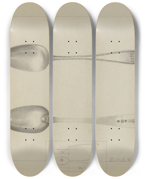 Triptych art skateboard deck of Charlotte Winter Silver Spoon_14 by Charlotte Winter (20-)