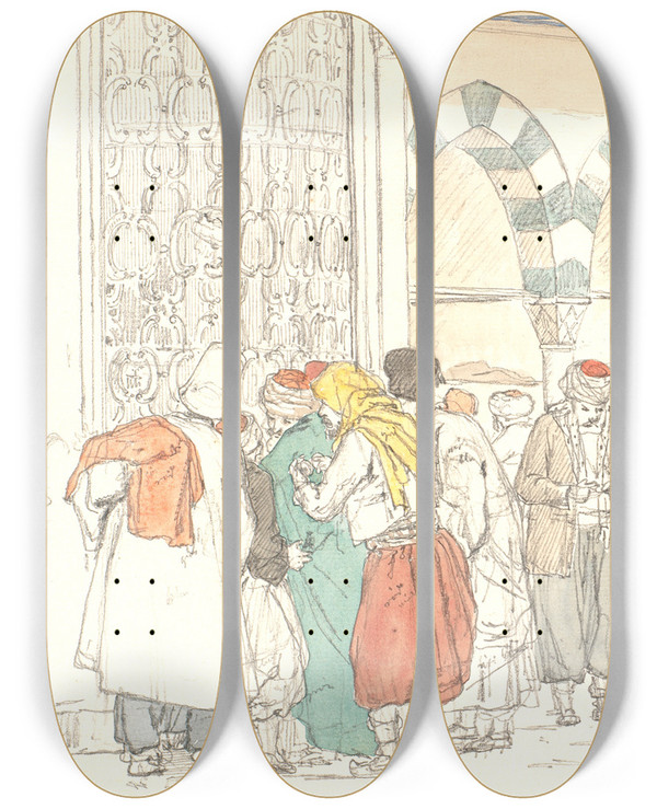 Triptych art skateboard deck of Martinus Rrbye Ved Toppana Moskeen by Martinus Rorbye (1803-1848)