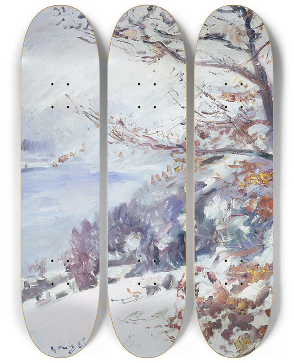 Triptych art skateboard deck of Lovis Corinth Walchensee In Winter by Lovis Corinth (1858-1925)