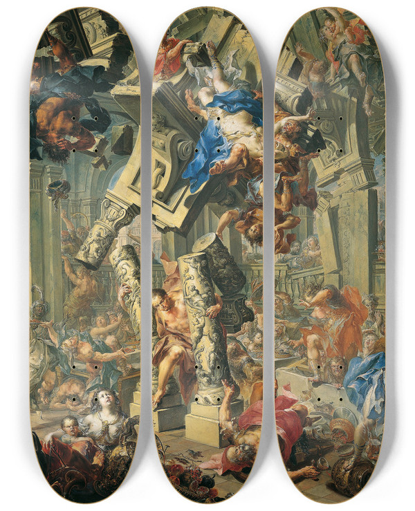 Triptych art skateboard deck of Johann Georg Platzer Samsons Revenge by Johann Georg Platzer (1704-1761)