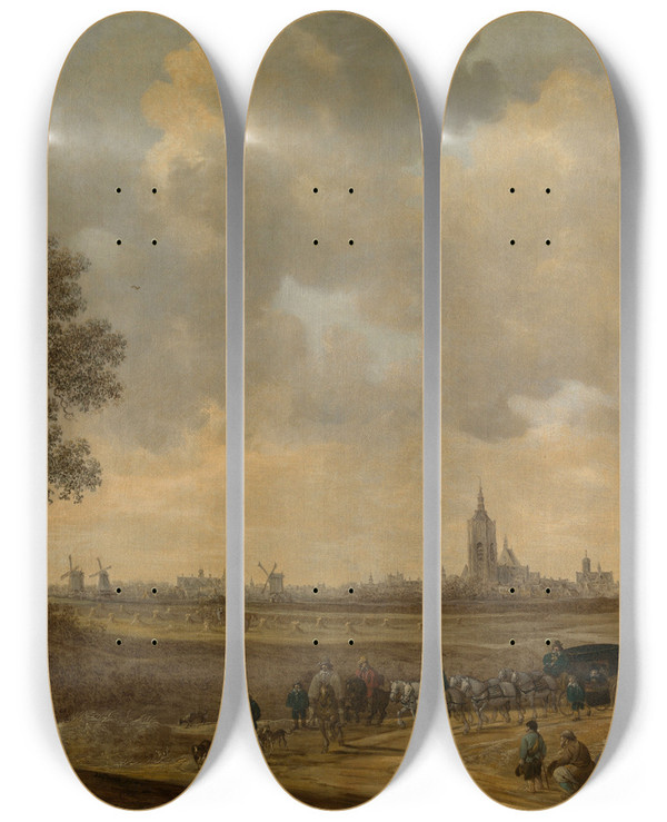 Triptych art skateboard deck of Jan Van Goyen Landscape_3 by Jan Van Goyen (1596-1656)