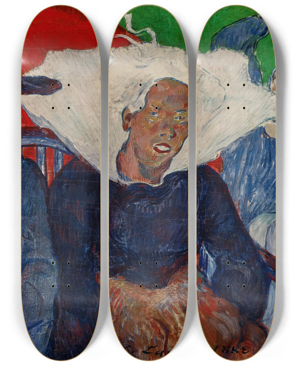 Triptych art skateboard deck of Charles Laval Going To Market Brittany by Charles Laval (1862-1894)