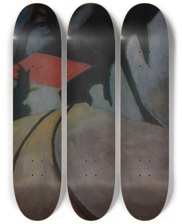 Triptych art skateboard deck of Lon Spilliaert Landschap Met Rode Dak by Leon Spilliaert (1881-1946)