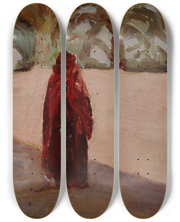 Triptych art skateboard deck of Jan Cigliski Biskra A Girl by Jan Ciaglinski (1858-1913)