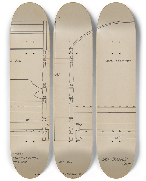 Triptych art skateboard deck of Jack Bochner Bed And Trundle Bed by Jack Bochner