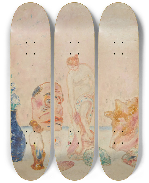 Triptych art skateboard deck of James Ensor Coquilles Et Statuettes by James Ensor (1860-1949)