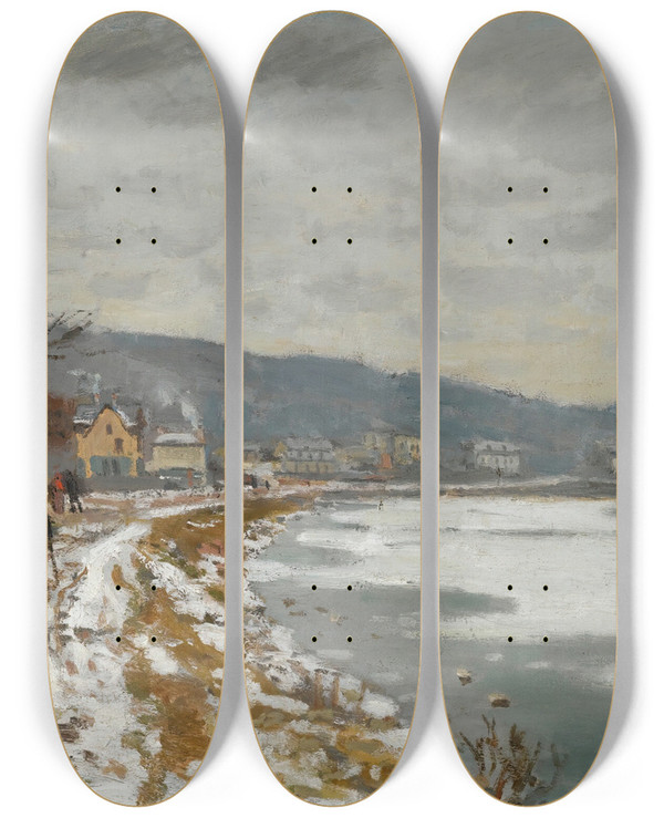 Triptych art skateboard deck of Claude Monet La Seine Bougival_1 by Claude Monet (1840-1926)