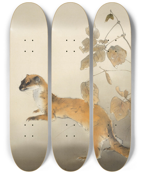 Triptych art skateboard deck of Hashimoto Kansetsu Autumn Farm by Hashimoto Kansetsu (1883-1945)
