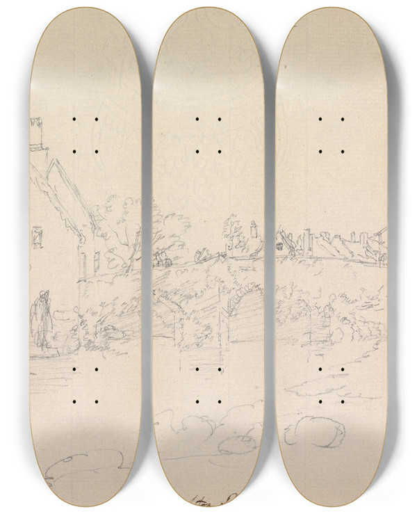 Triptych art skateboard deck of James Moore Okehampton Bridge by James Moore (1762-1799)