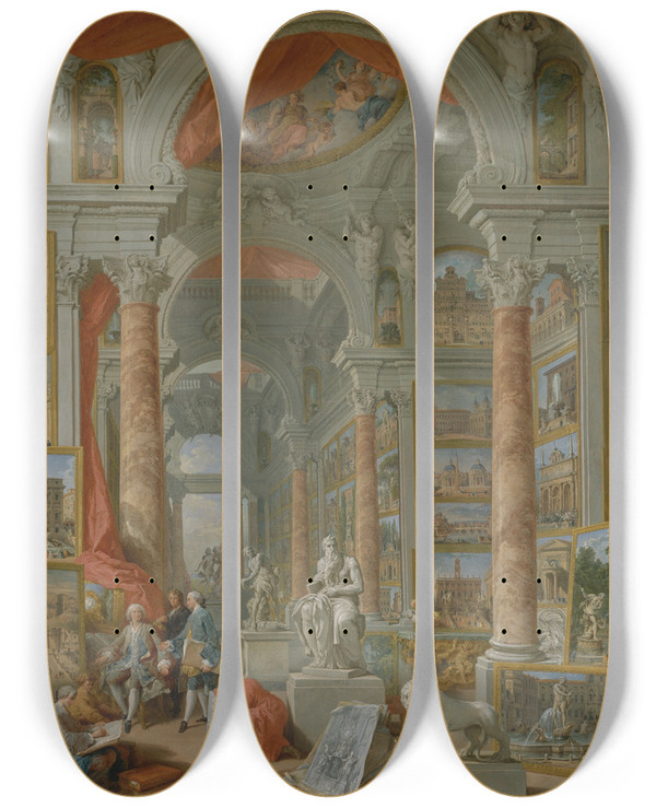 Triptych art skateboard deck of Giovanni Paolo Panini Modern Rome by Giovanni Paolo Panini (1691-1765)