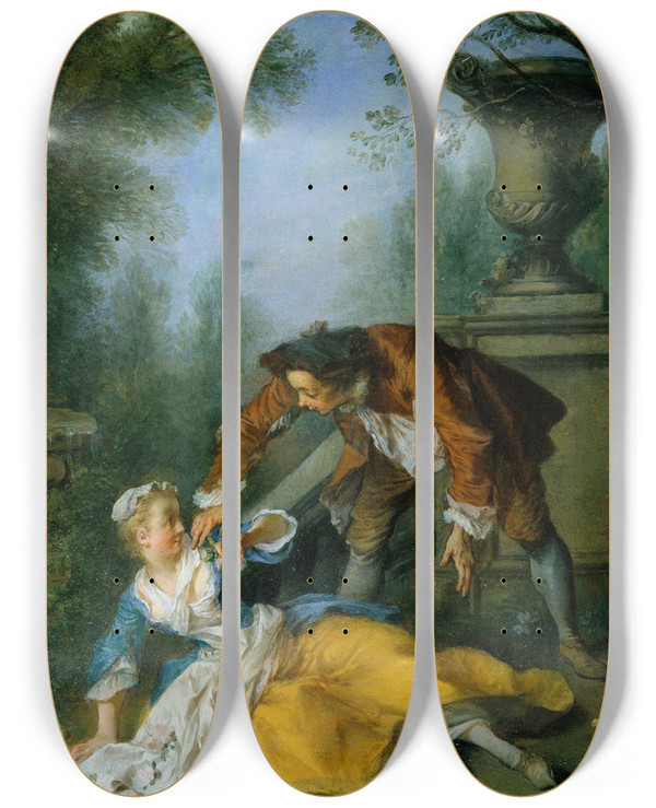 Triptych art skateboard deck of Nicolas Lancret The Servant Justified by Nicolas Lancret (1690-1743)