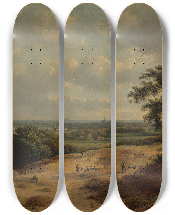 Triptych art skateboard deck of Bernardus Gerardus Ten Berge  Landschap Bij Bergen Met Legerkamp by Bernardus Gerardus Ten Berge