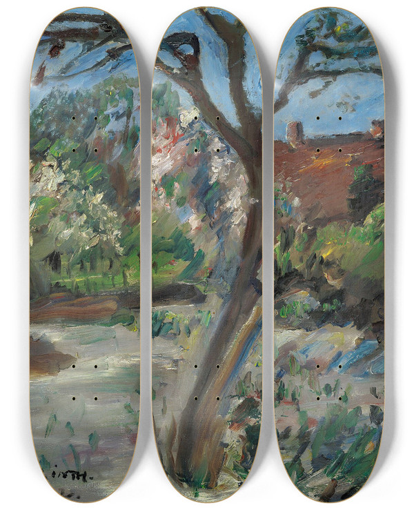 Triptych art skateboard deck of Lovis Corinth Landschaft Im Vorfrhling by Lovis Corinth (1858-1925)