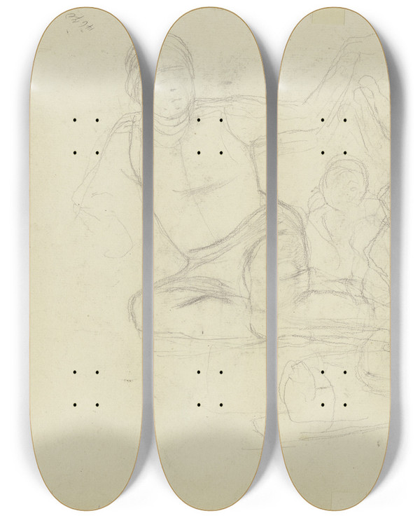 Triptych art skateboard deck of Jakob Becker Grape Picker Female_3 by Jakob Becker (1810-1872)