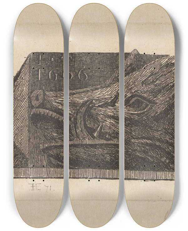 Triptych art skateboard deck of Edwin Edwards Bears Head by Edwin Edwards