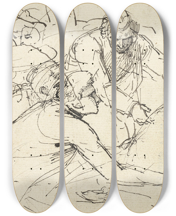 Triptych art skateboard deck of Benjamin West The Death Of General Wolfe_2 by Benjamin West (1738-1820)