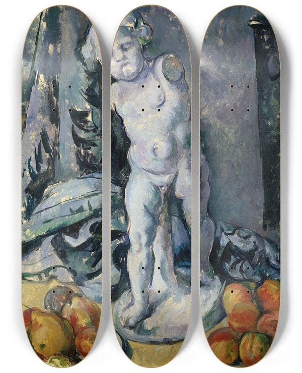 Triptych art skateboard deck of Paul Czanne Still Life With Statuette by Paul Cezanne (1839-1906)